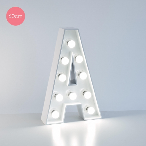 Marquee Letter A 60cm White Metal with Lights HIRE