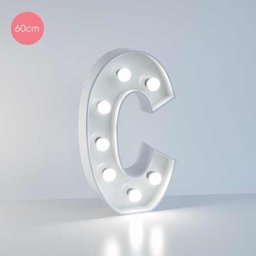 Marquee Letter C 60cm White Metal with Lights HIRE