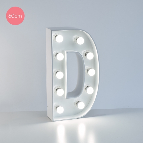 Marquee Letter D 60cm White Metal with Lights HIRE