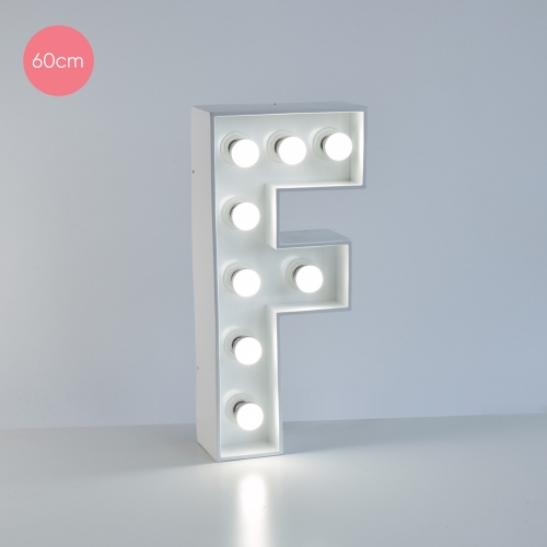 Marquee Letter F 60cm White Metal with Lights HIRE
