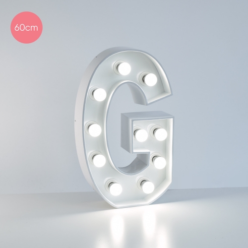 Marquee Letter G 60cm White Metal with Lights HIRE