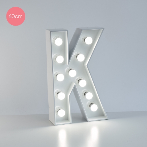 Marquee Letter K 60cm White Metal with Lights HIRE