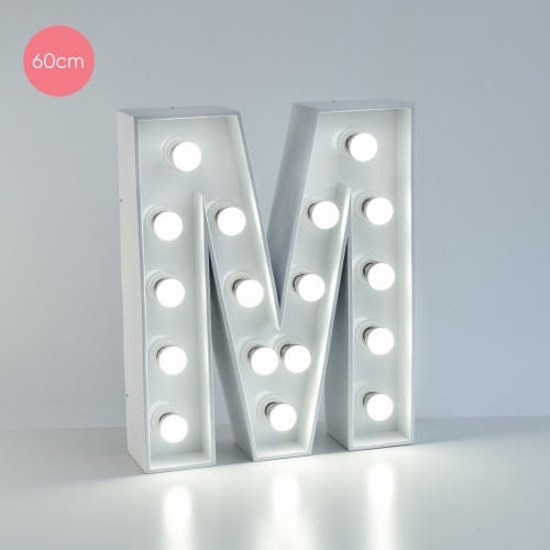Marquee Letter M 60cm White Metal with Lights HIRE