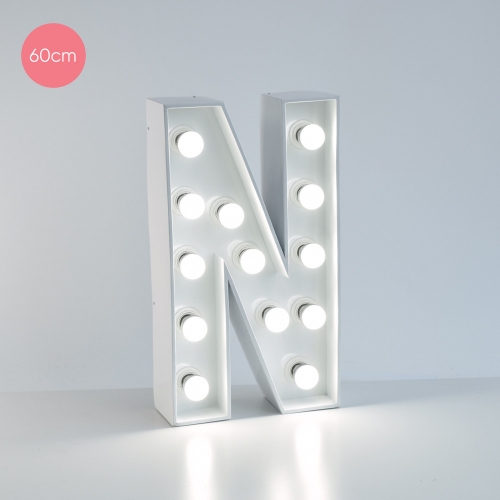 Marquee Letter N 60cm White Metal with Lights HIRE