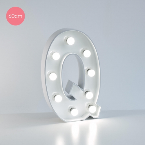 Marquee Letter Q 60cm White Metal with Lights HIRE