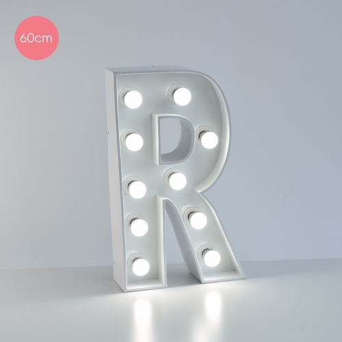 Marquee Letter R 60cm White Metal with Lights HIRE