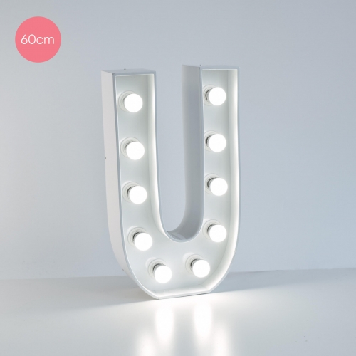 Marquee Letter U 60cm White Metal with Lights HIRE