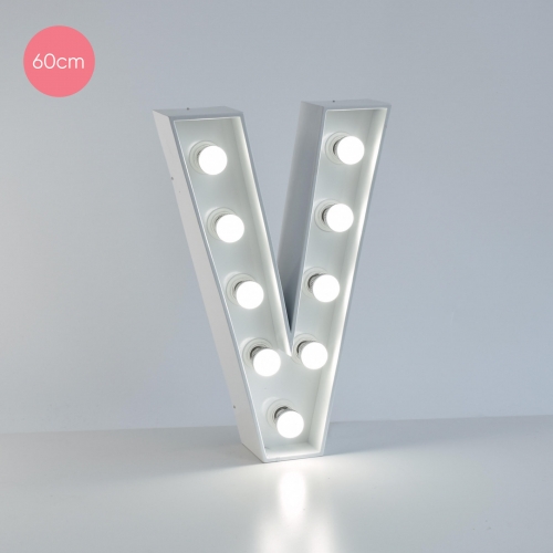 Marquee Letter V 60cm White Metal with Lights HIRE