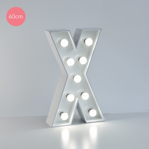 Marquee Letter X 60cm White Metal with Lights HIRE
