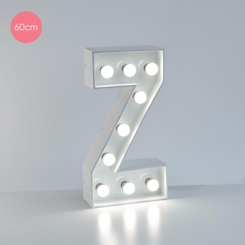 Marquee Letter Z 60cm White Metal with Lights HIRE