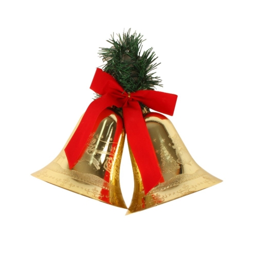 Christmas Bell Ornament Gold Hanging 25cm Pk 2