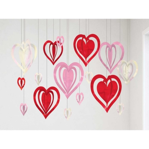 Hearts String 3D Decorations Pk 16