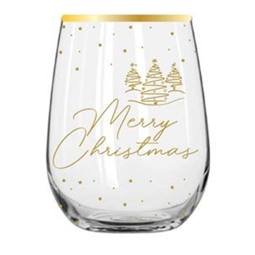 Wine Glass Stemless Merry Christmas 600ml Ea LIMITED STOCK