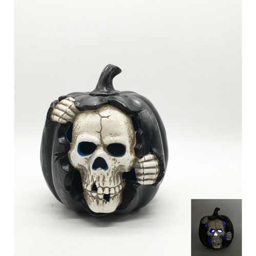 Halloween Ceramic Pumpkin Skull with Led 20cm Ea