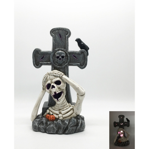 Halloween Ceramic Skull & Gravestone with Led 35cm Ea LIMITED STOCK
