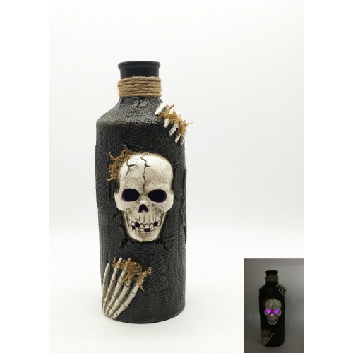 Halloween Ceramic Skull Bottle with Led 30cm Ea LIMITED STOCK