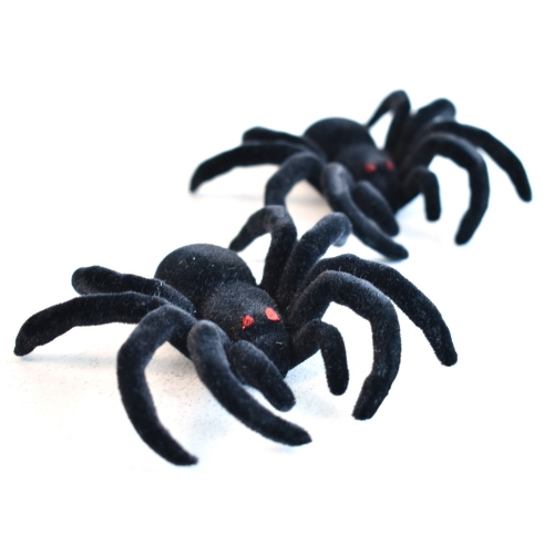 Spider Flocked Black 10cm Pk 2