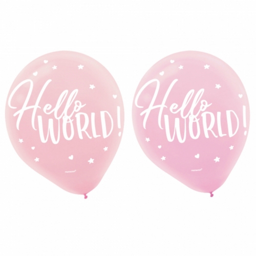 Oh Baby Hello World Pink Latex Balloon 28cm Pk 15