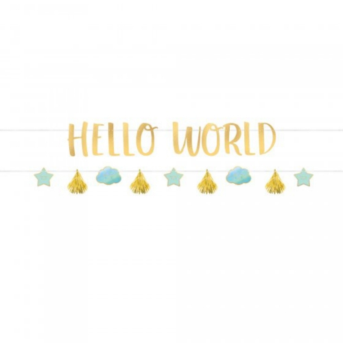 Oh Baby Hello World Blue Letter Banner 1.7m Ea