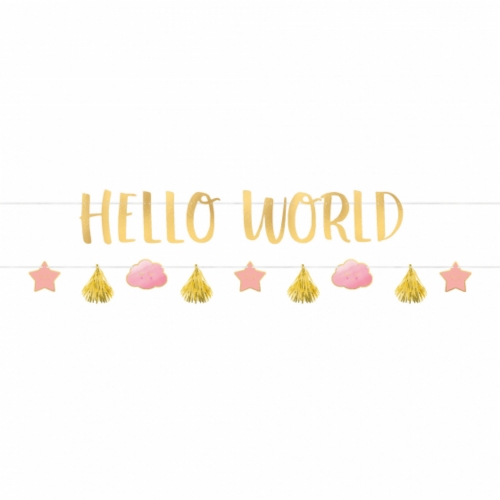 Oh Baby Hello World Pink Letter Banner 1.7m Ea