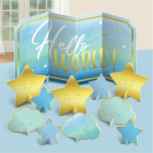 Oh Baby Hello World Blue Centerpiece Set Pk 11 LIMITED STOCK