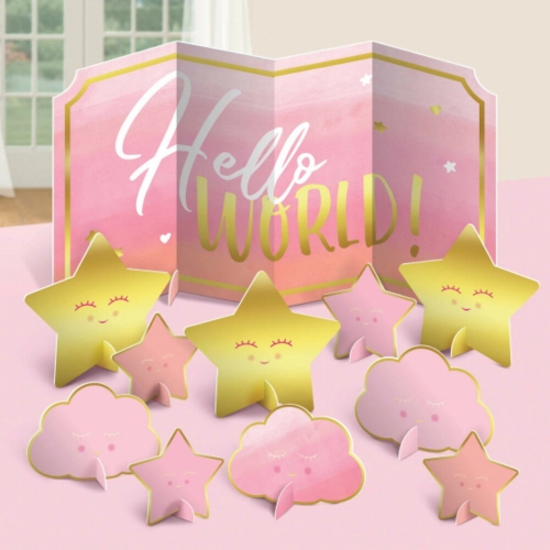 Oh Baby Hello World Pink Centerpiece Set Pk 11 LIMITED STOCK