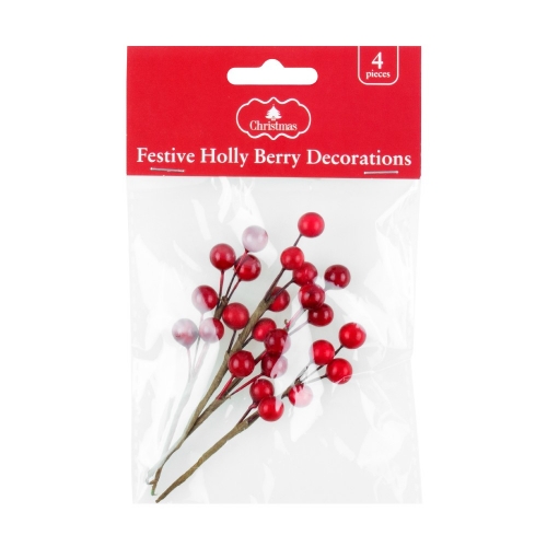 Christmas Holly Berry Sprigs Pk 4