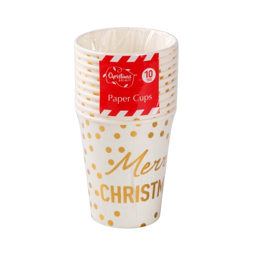 Christmas Cup Gold Confetti Foil 250ml Pk 10 LIMITED STOCK
