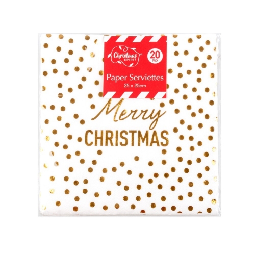 Christmas Napkin Gold Confetti Foil Beverage Pk 20 LIMITED STOCK