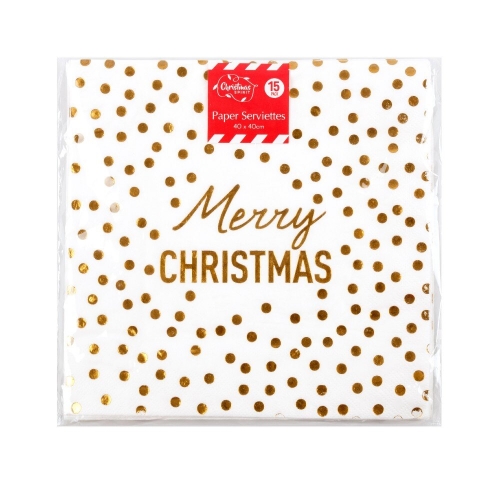 Christmas Napkin Gold Confetti Foil Dinner Pk 15 LIMITED STOCK