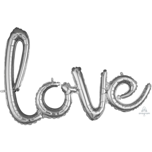 Balloon Foil Script Word LOVE Silver 78cm Ea
