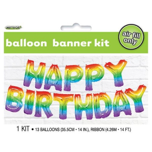 Balloon Foil Script Happy Birthday Rainbow 35cm Ea