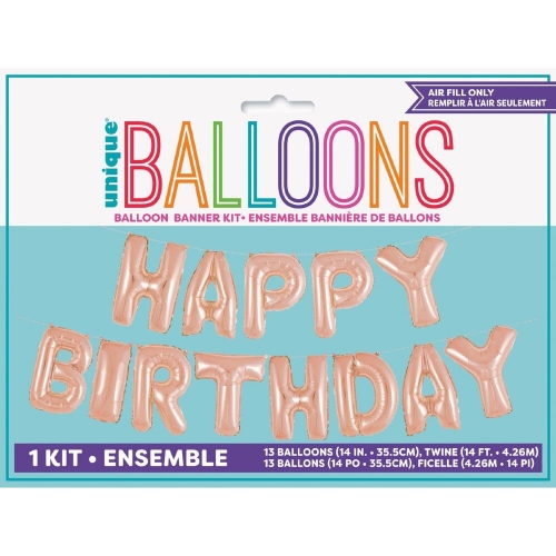 Balloon Foil Script Happy Birthday Rose Gold 35cm Ea