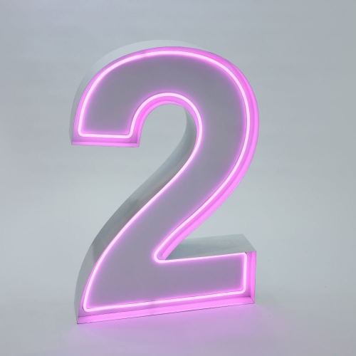 Marquee Neon Number 2 1.2m White Metal HIRE