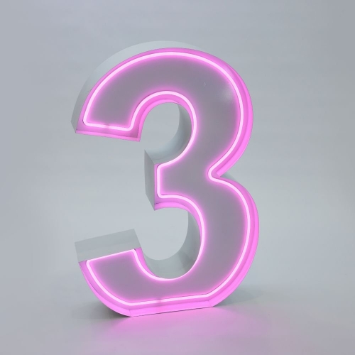 Marquee Neon Number 3 1.2m White Metal HIRE