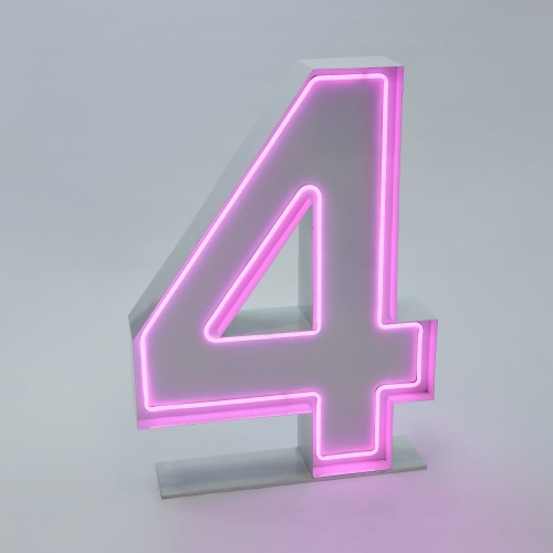 Marquee Neon Number 4 1.2m White Metal HIRE