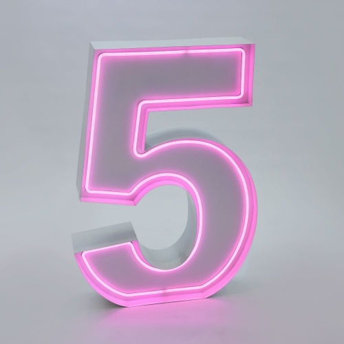 Marquee Neon Number 5 1.2m White Metal HIRE