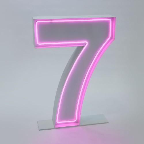 Marquee Neon Number 7 1.2m White Metal HIRE