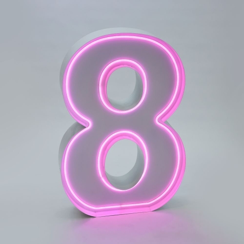 Marquee Neon Number 8 1.2m White Metal HIRE