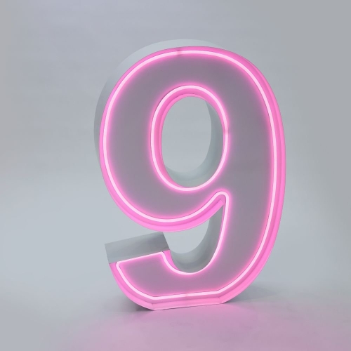 Marquee Neon Number 9 1.2m White Metal HIRE