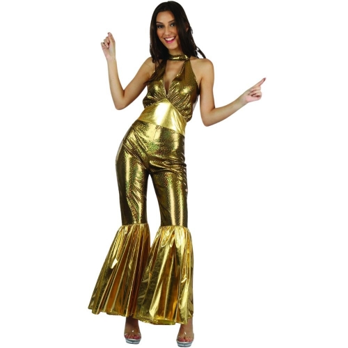 Costume Disco Gold Jumpsuit Adult Medium Ea