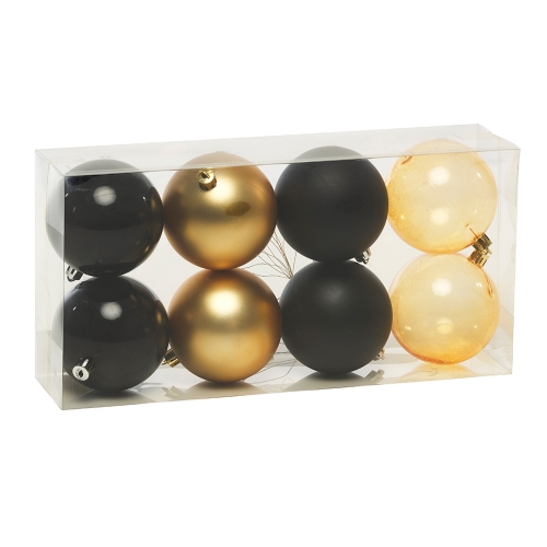 Christmas Balls Gold & Black Mix 8cm Pk 8