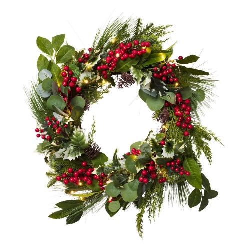 Christmas Merry Berry Wreath with LED 60cm Ea