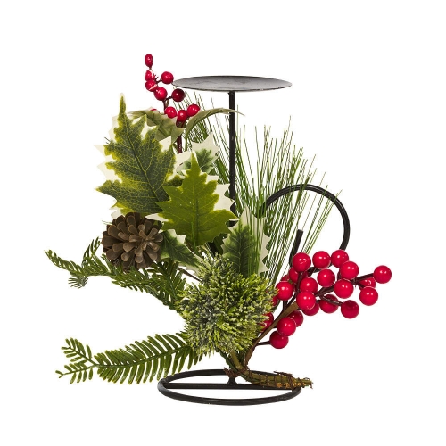 Christmas Merry Berry Single Candle Holder 25cm Ea