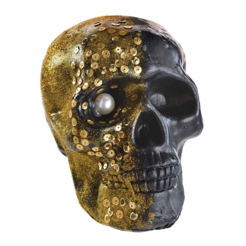 Skull Glam Black & Gold 19cm Ea LIMITED STOCK