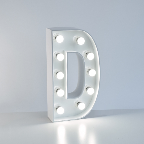 Marquee Letter D 1.2m White Metal with Lights HIRE