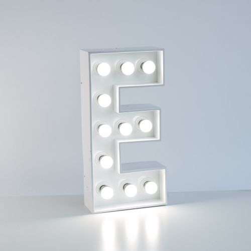 Marquee Letter E 1.2m White Metal with Lights HIRE