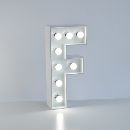 Marquee Letter F 1.2m White Metal with Lights HIRE