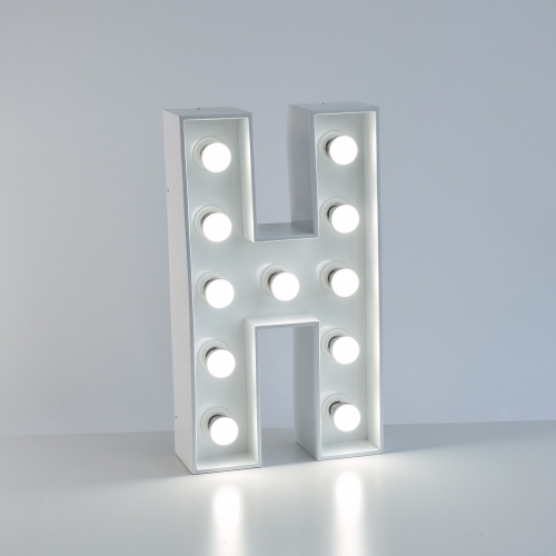 Marquee Letter H 1.2m White Metal with Lights HIRE