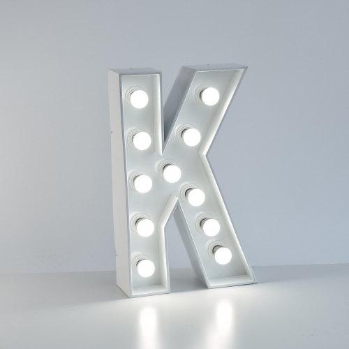 Marquee Letter K 1.2m White Metal with Lights HIRE